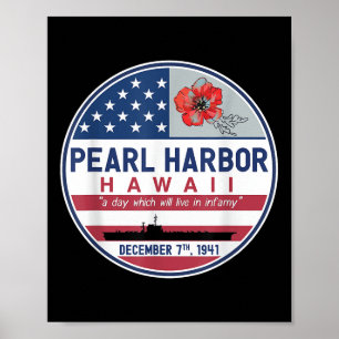 Pearl Harbour Memorial Hawaii Vintage Usa Flag Day Poster