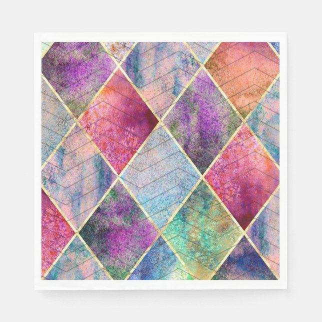 Pearl Harlequin Herringbone Trippy Hippie Rainbow Napkin (Front)