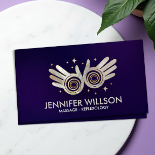 Pearl Healing Hands Energy Spiral on violet Business Card