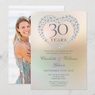 Pearl Heart 30th Wedding Anniversary Photo Invitation