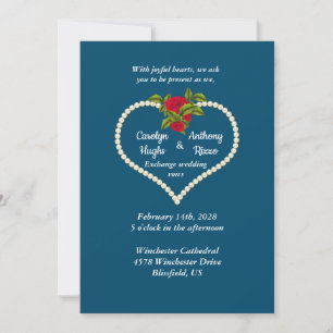 Pearl Heart and Red Roses Valentine Wedding Invitation