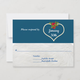 Pearl Heart and Red Roses Valentine Wedding RSVP Invitation