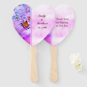 Pearl Heart Floral Pink Rose Butterfly Wedding Hand Fan