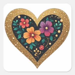 💖 Pearl Heart Floral Wreath Wedding Favour Idea � Square Sticker