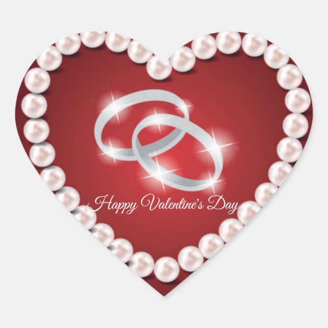 Pearl Heart Red Valentine's Day Heart Sticker (Front)