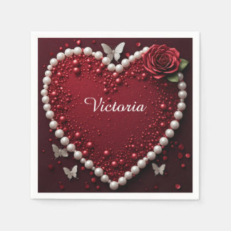 Pearl Heart Rose Wedding Table Decor 🌹 Napkin
