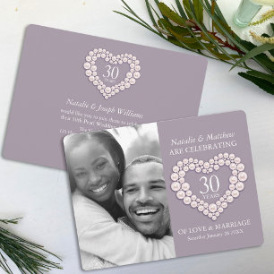 Pearl heart wedding photo 30 years party invitation
