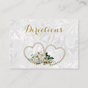 Pearl Hearts & Flowers Damask Wedding Directions Enclosure Card