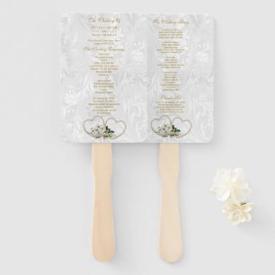 Pearl Hearts & Flowers Damask Wedding Program Hand Fan