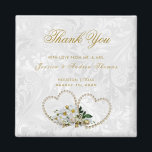 Pearl Hearts & Flowers Damask Wedding Thank You Magnet<br><div class="desc">Elegant stylish pearls and flowers Wedding favour thank you magnets. All text, text colour, font and background colour is fully customisable to meet your requirements. If you need help to customise your product or would like matching products please contact me through my store and i will be very happy to...</div>