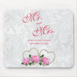 Pearl Hearts & Roses Damask Wedding Day Memory Mouse Mat