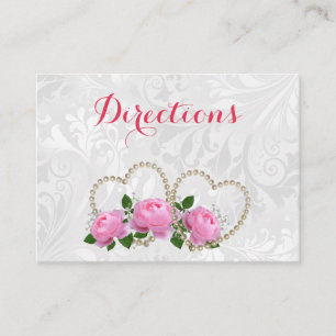Pearl Hearts & Roses Damask Wedding Directions Enclosure Card