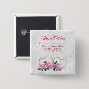 Pearl Hearts & Roses Damask Wedding Favour 15 Cm Square Badge