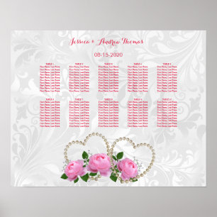 Pearl Hearts & Roses Damask Wedding Poster