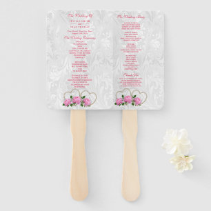 Pearl Hearts & Roses Damask Wedding Program Hand Fan