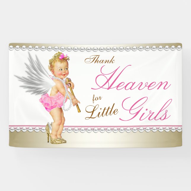 Pearl High Heel Princess Angel Baby Shower Banner (Horizontal)
