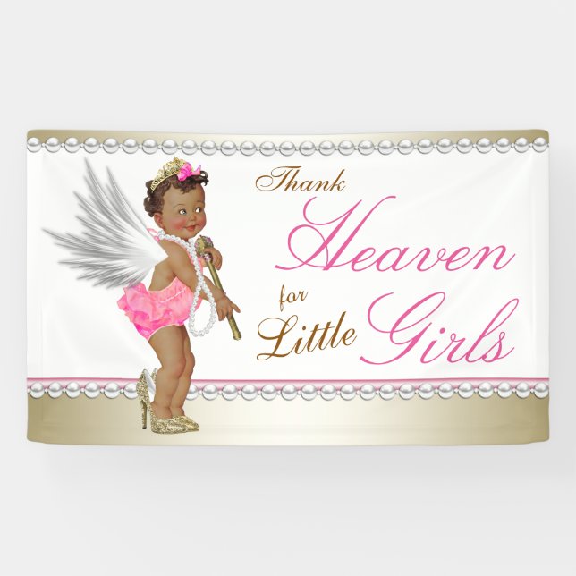 Pearl High Heel Princess Angel Ethnic Baby Shower Banner (Horizontal)