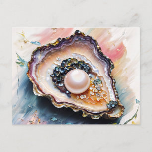 Pearl in Oyster Elegant Ocean Creature Art Postcard