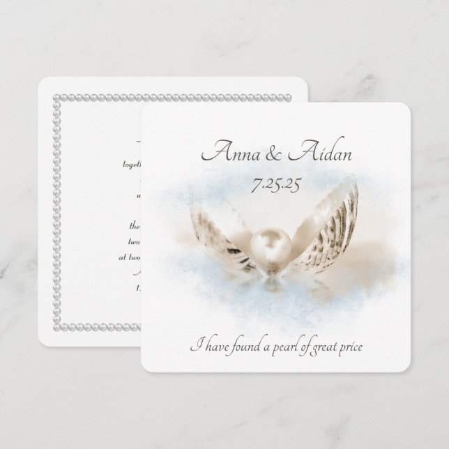 Pearl In Seashell Wedding Invitation (Front/Back)