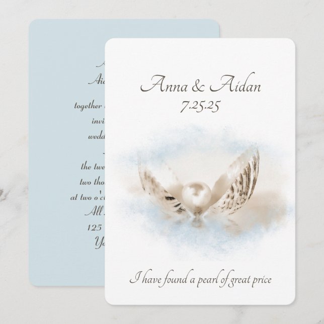 Pearl In Seashell Wedding Invitation (Front/Back)