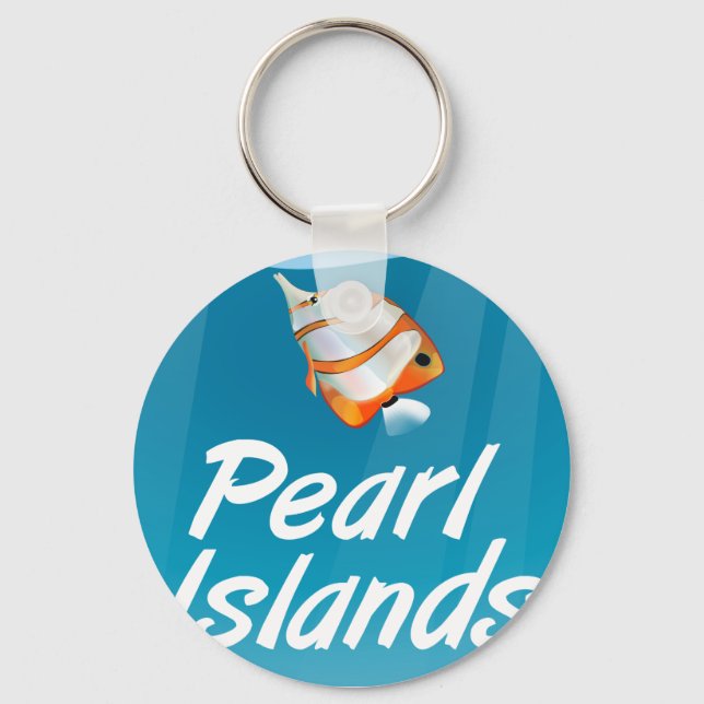 Pearl Islands tropical travel poster. Key Ring (Front)