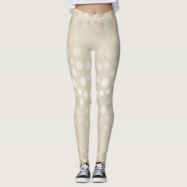 Pearl Ivory Dots Silver Gray Pastel Confetti Glam Leggings (Front)