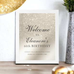 pearl ivory glitter  metallic welcome birthday poster