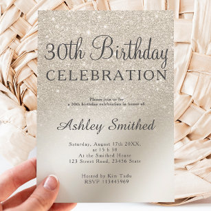 pearl ivory glitter ombre metallic 30th birthday invitation