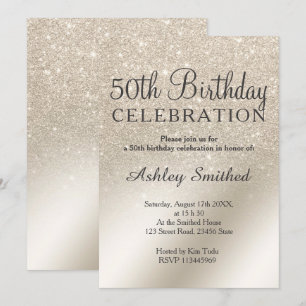 pearl ivory glitter ombre metallic 50th birthday invitation