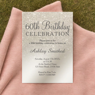 pearl ivory  glitter ombre metallic 60th birthday invitation