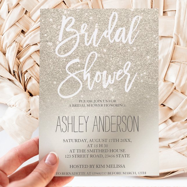 pearl ivory glitter ombre metallic bridal shower invitation (Creator Uploaded)