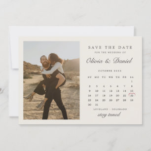 Pearl Ivory October Calendar Photo Save The Date Invitation