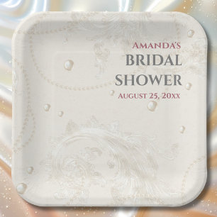 Pearl Jewels Bridal Shower Paper Plate