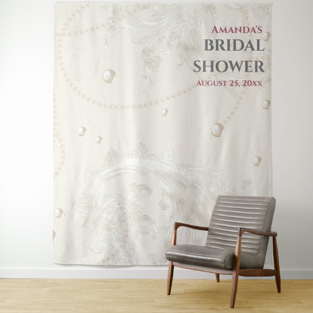 Pearl Jewels Bridal Shower Photo Booth Backdrop Tapestry (In Situ)