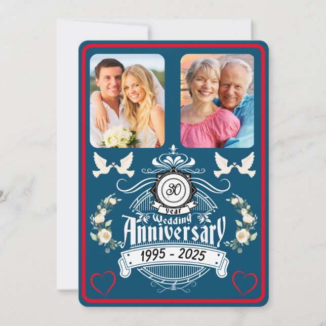 Pearl Jubilee 2 Photo 30th Anniversary Invitation (Front)