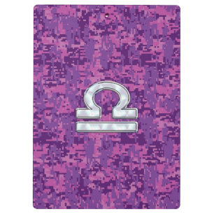Pearl Libra Zodiac Sign on Fuchsia Digital Camo Clipboard