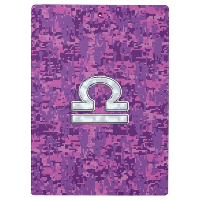 Pearl Libra Zodiac Sign on Fuchsia Digital Camo Clipboard (Back)