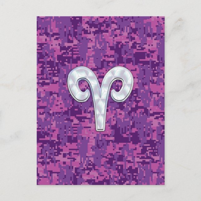 Pearl Like Aries Symbol on Pink Digital Camo Postcard (Front)