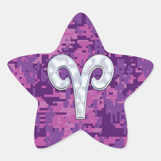 Pearl Like Aries Symbol on Pink Digital Camo Star Sticker (Front)