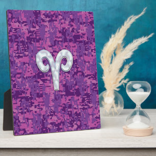 Pearl Like Aries Zodiac Sign on Digital Camo Plaque