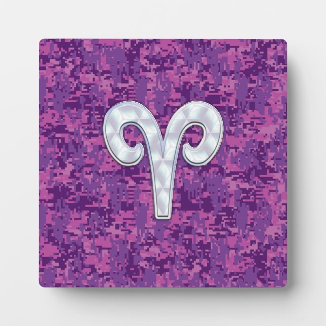 Pearl Like Aries Zodiac Sign on Digital Camo Plaque (Front)