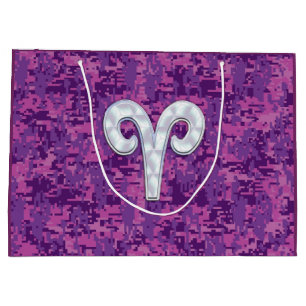 Pearl Like Aries Zodiac Sign Pink Camouflage Large Gift Bag