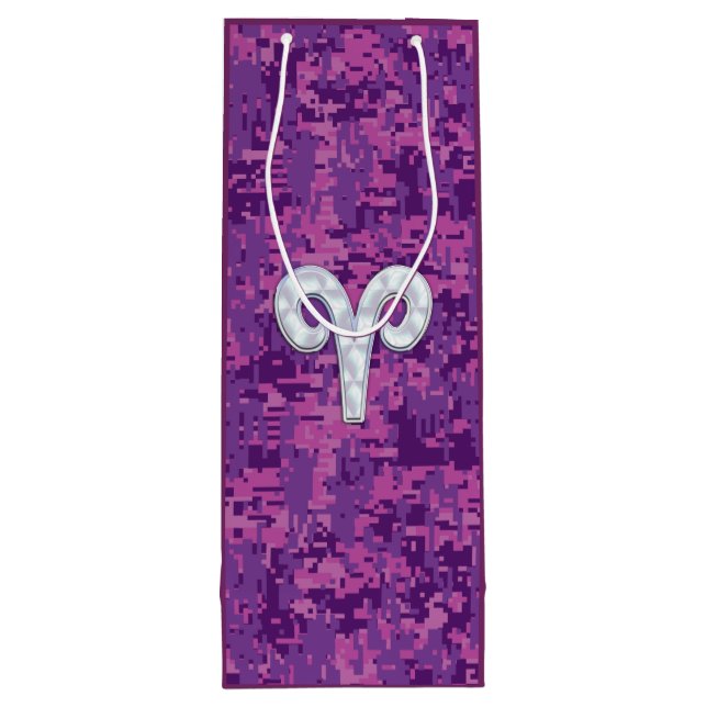Pearl Like Aries Zodiac Sign Pink Camouflage Wine Gift Bag (Back)