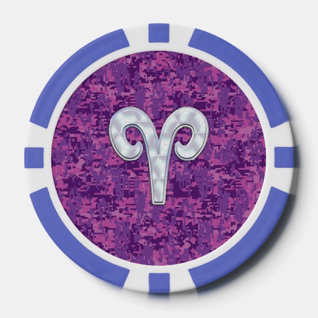 Pearl Like Aries Zodiac Symbol Digital Camouflage Poker Chips (Front)