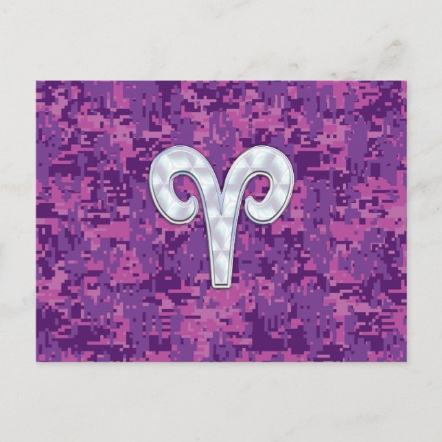 Pearl Like Aries Zodiac Symbol Digital Camouflage Postcard (Front)
