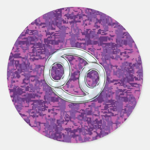 Pearl Like Cancer Zodiac Sign on Digital Camo Classic Round Sticker