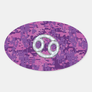 Pearl Like Cancer Zodiac Sign on Digital Camo Oval Sticker