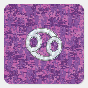 Pearl Like Cancer Zodiac Sign on Digital Camo Square Sticker