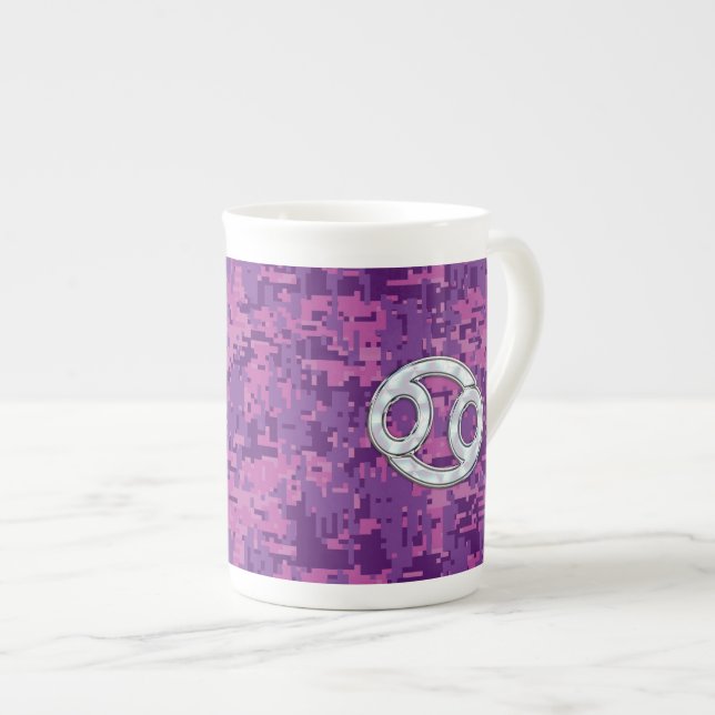 Pearl Like Cancer Zodiac Symbol on Digital Camo Bone China Mug (Front Right)