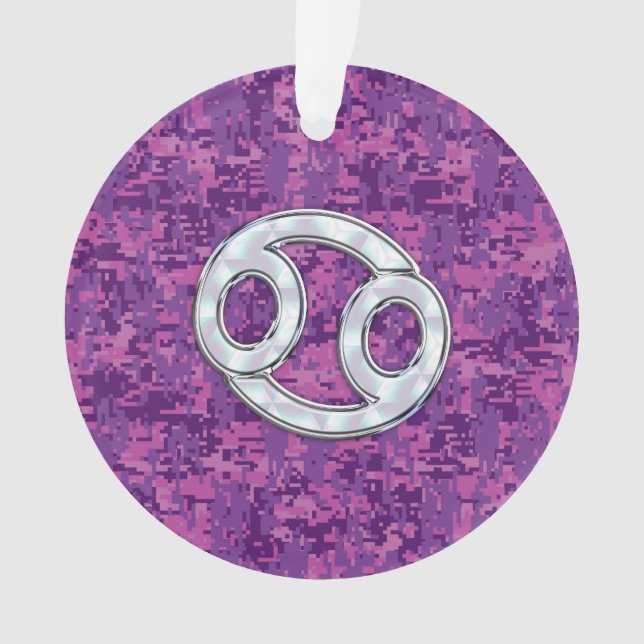 Pearl Like Cancer Zodiac Symbol on Digital Camo Ornament (Front)